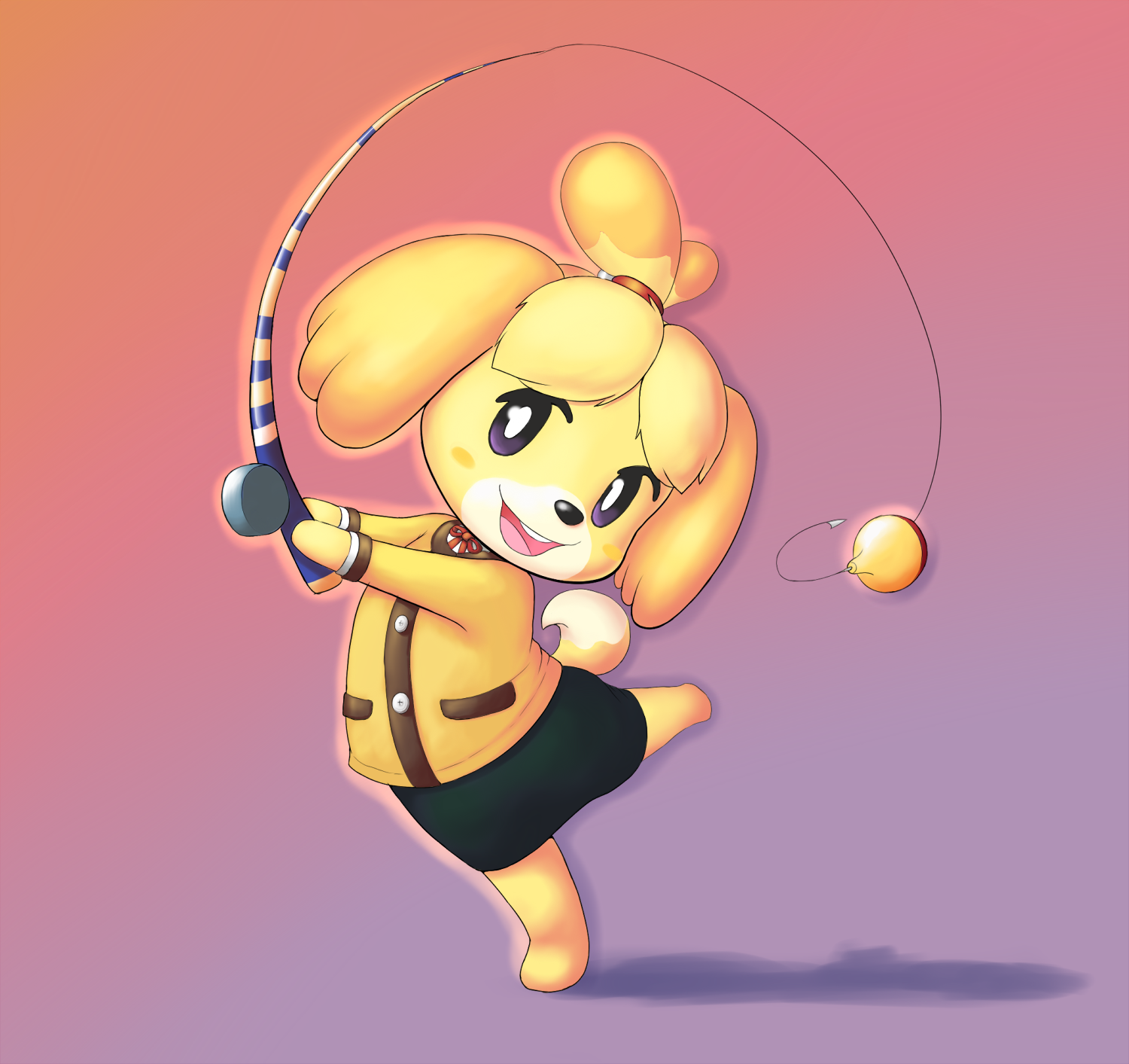 Isabelle standing with her rod